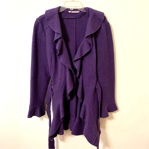 Xanaka 100% Wool Ruffled Shawl Cardigan/Sweater - Purple - Size 8 - Picture 5 of 11